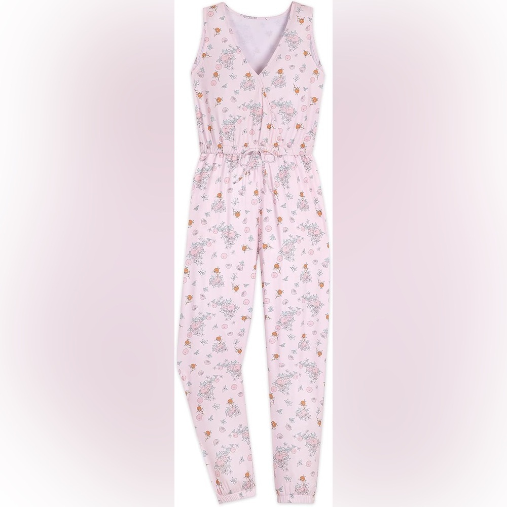 Disney Parks Orange Bird print jumpsuit Romper World Epcot drawstring vneck